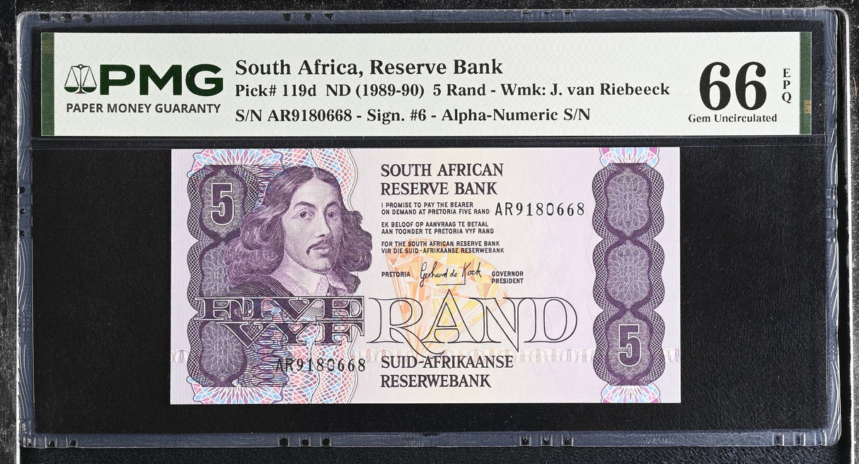 South Africa 5 Rand ND 1989-1990 P 119 d Gem UNC PMG 66 EPQ