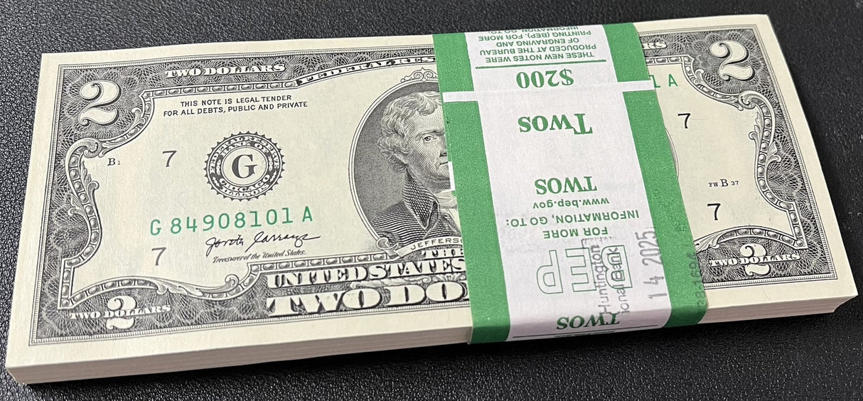 United States 2 Dollars USA 2017A P 545 Chicago IL "G" UNC LOT 100 Pcs 1 BUNDLE