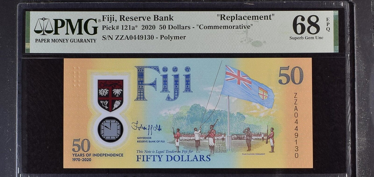 Fiji 50 Dollars 2020 P 121* Replacement ZZA Polymer Superb Gem UNC PMG 68 EPQ