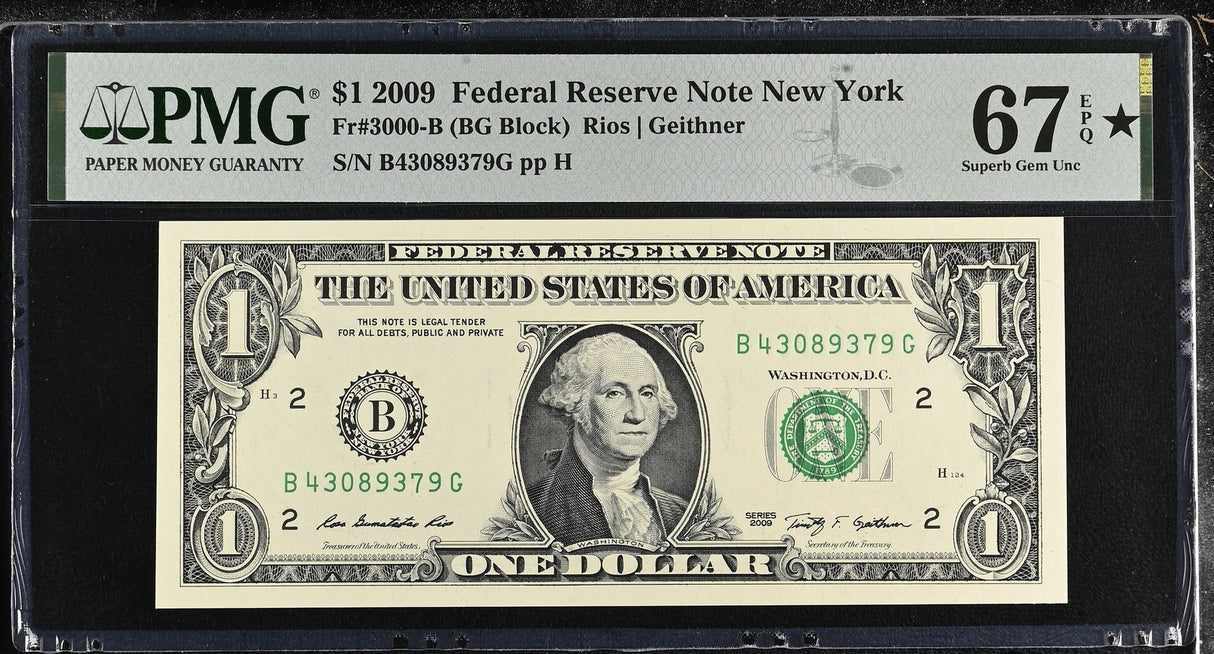 United States 1 Dollar USA 2009 P 530 B New York Superb Gem UNC PMG 67 EPQ STAR