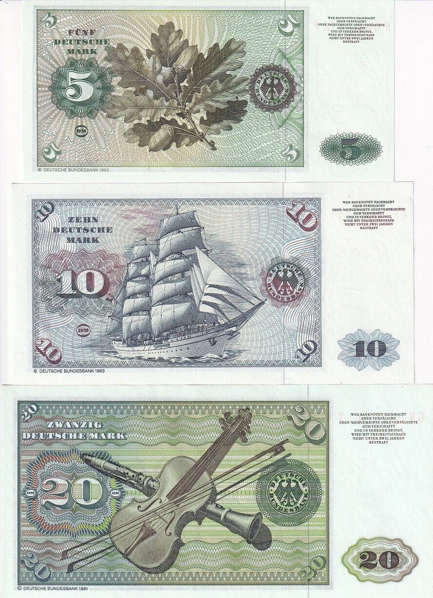 Germany Set 3 Pcs 5 10 20 Deutsche Mark 1980 P 30 31 32 UNC