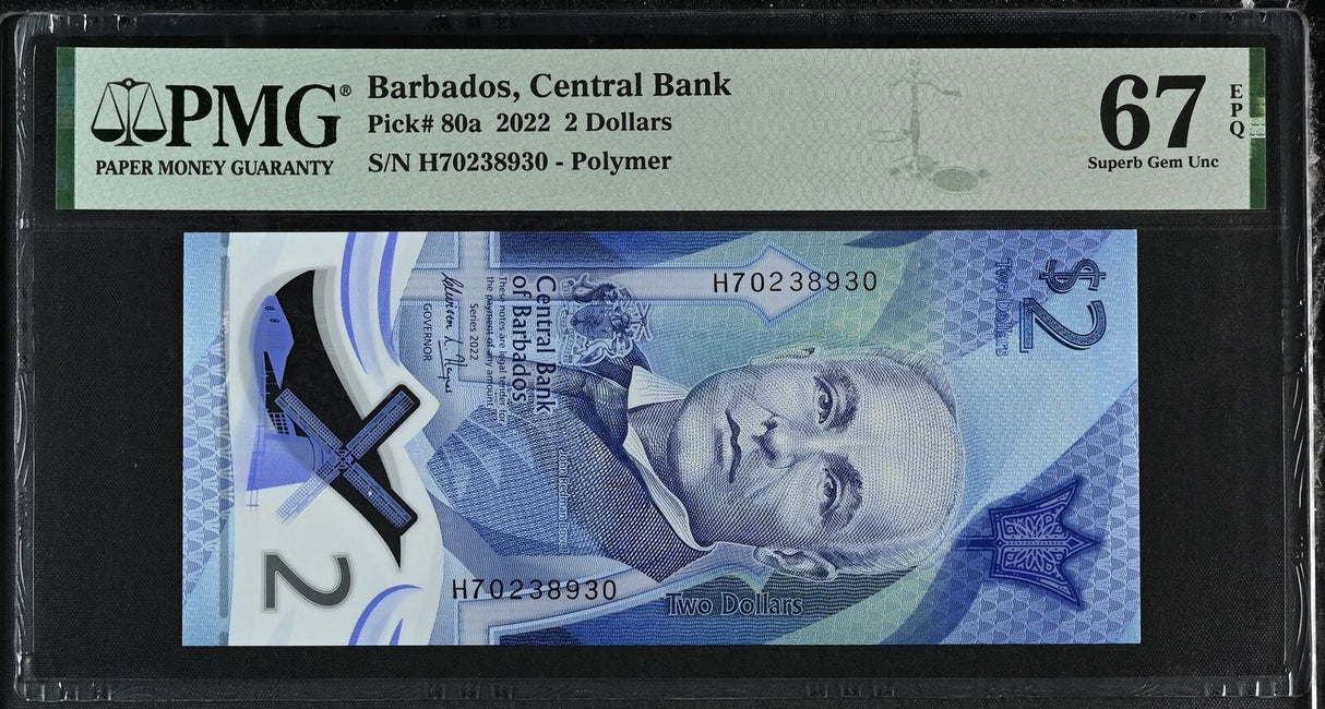 Barbados 2 Dollars 2022 POLYMER P 80 a Superb Gem UNC PMG 67 EPQ