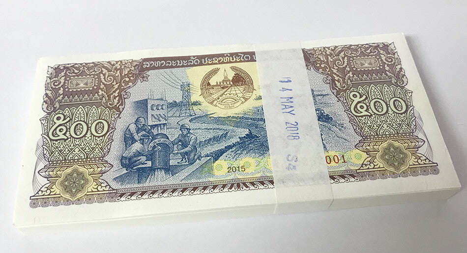 Laos 500 Kip 2015 P 31 UNC LOT 100 PCS 1 Bundle