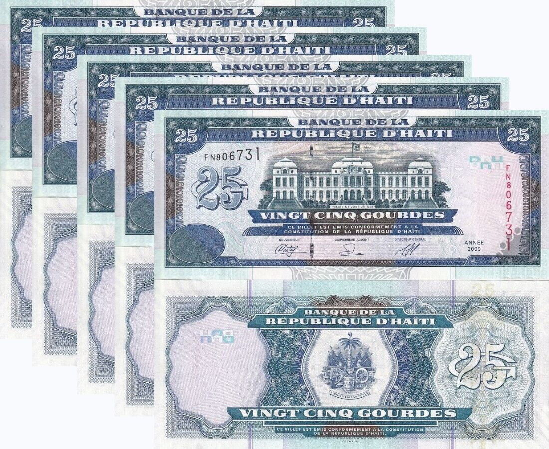 Haiti 25 Gourdes 2009 P 266 d UNC LOT 5 PCS