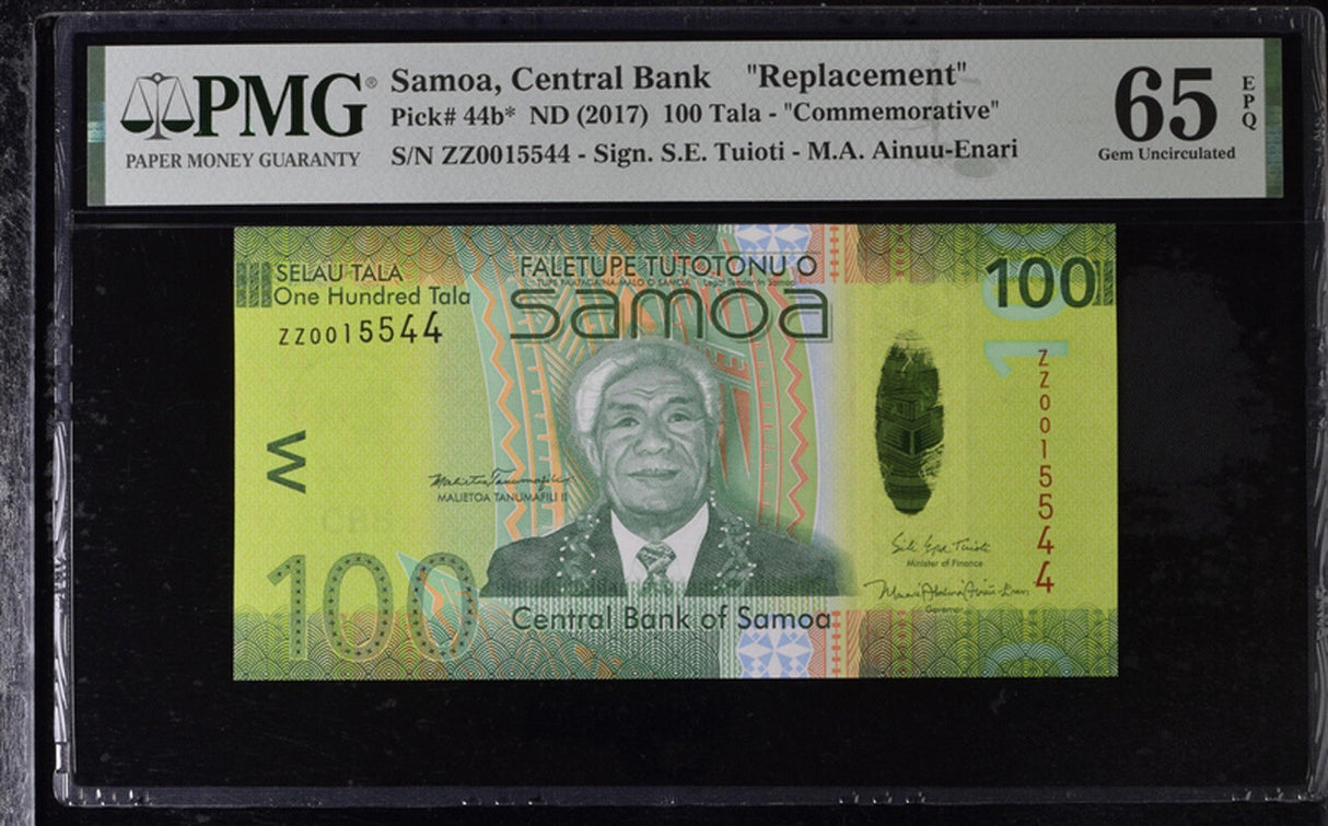 Samoa 100 Tala ND 2017 P 44 b* Replacement Gem UNC PMG 65 EPQ