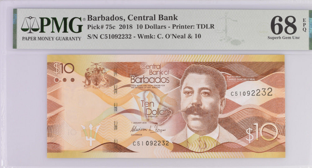 Barbados 10 Dollars 2018 P 75 c Superb Gem UNC PMG 68 EPQ
