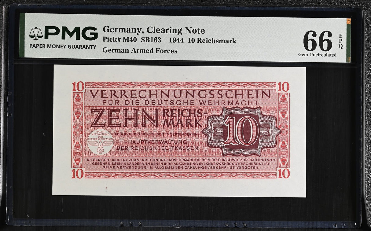 Germany 10 Reichsmark 1944 P M40 Gem UNC PMG 66 EPQ