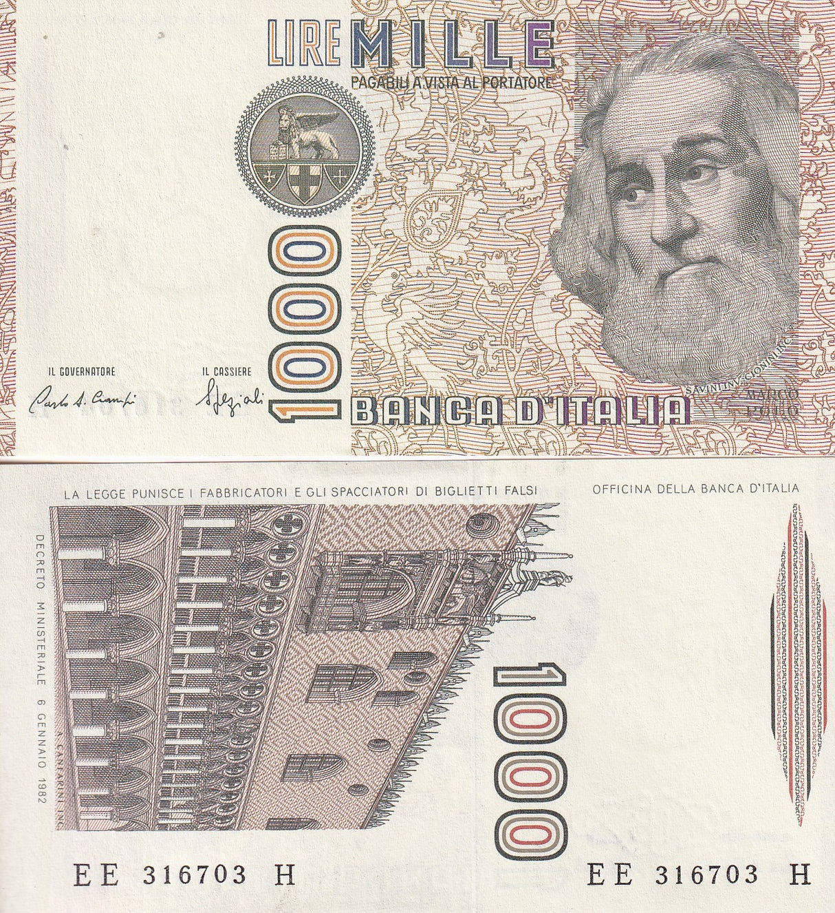 Italy 1000 Lire 1982 P 109 b UNC