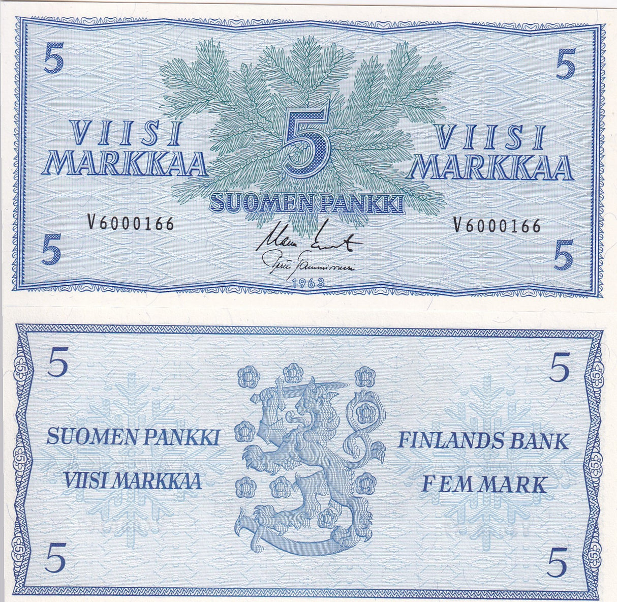 Finland 5 Markka 1963 P 99 UNC