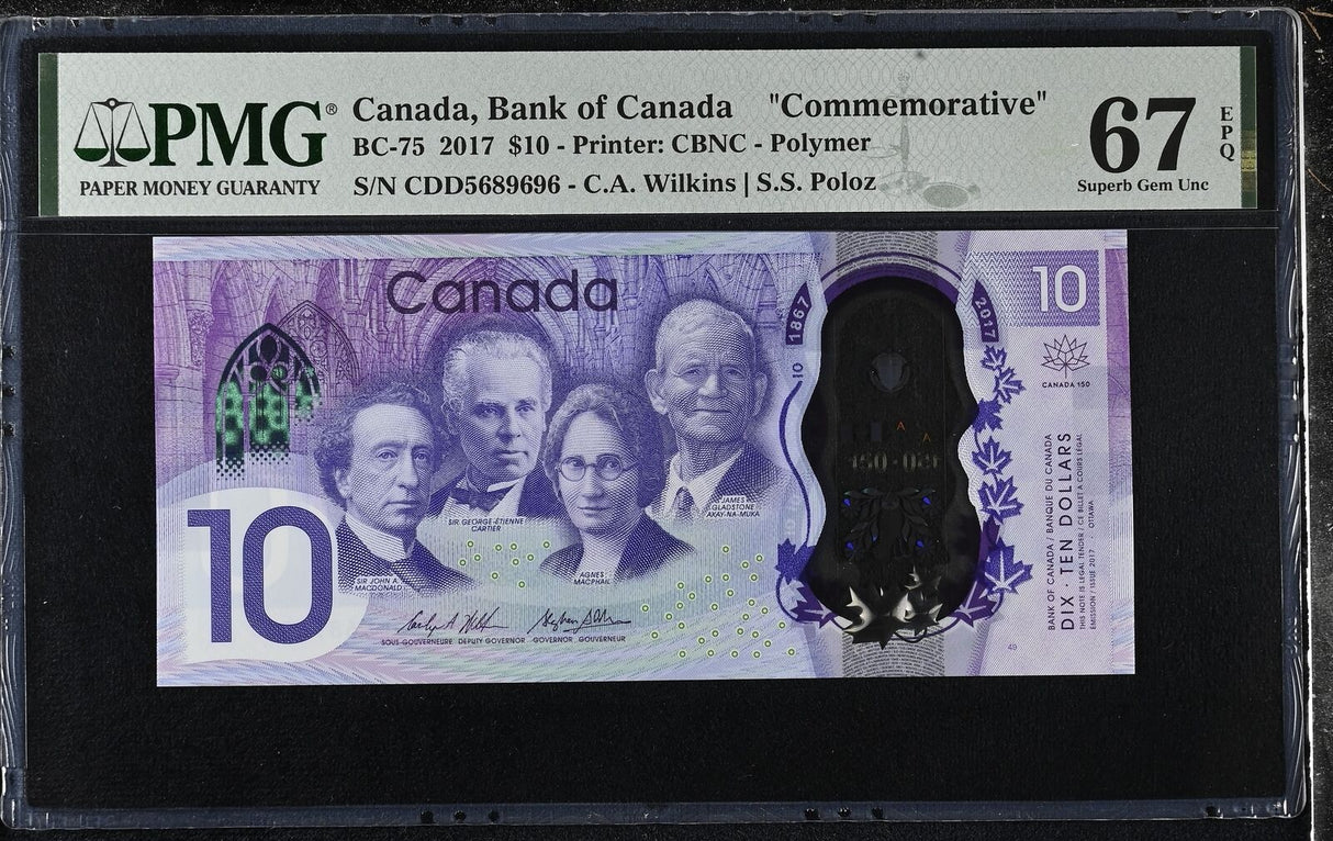Canada 10 Dollars 2017 P 112 Wilkins Poloz Comm. Superb Gem UNC PMG 67 EPQ