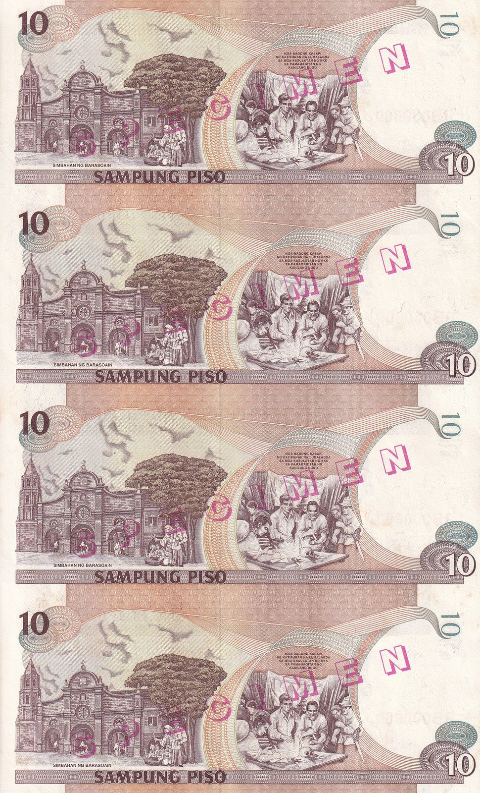 PHILIPPINES 10 Piso 2000 Uncut 4 Specimen P 187 AUnc Yellow TONE +Folder C SCAN