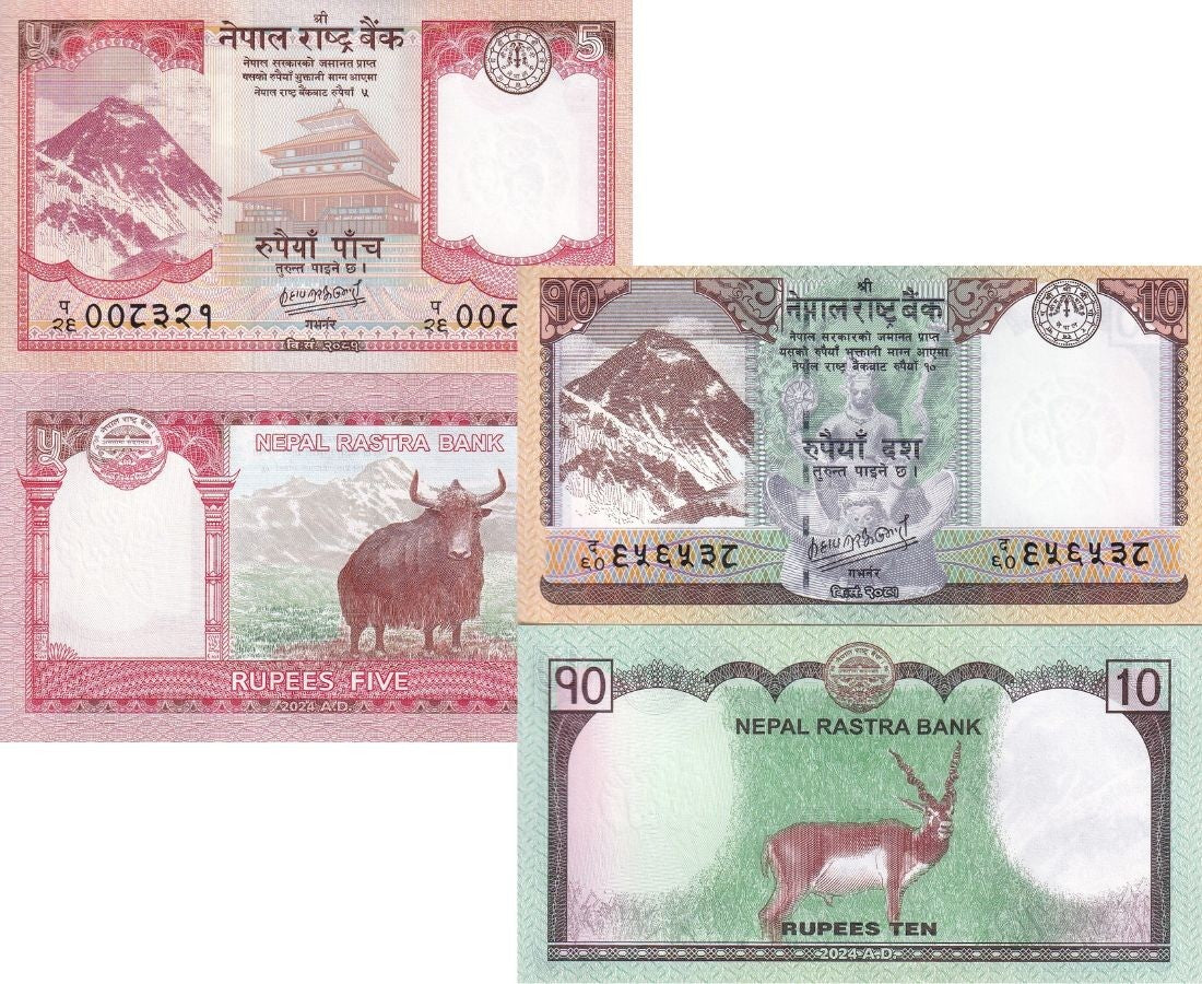 Nepal set 2 UNC 5 10 Rupees 2024 P 76 77 NEW Date