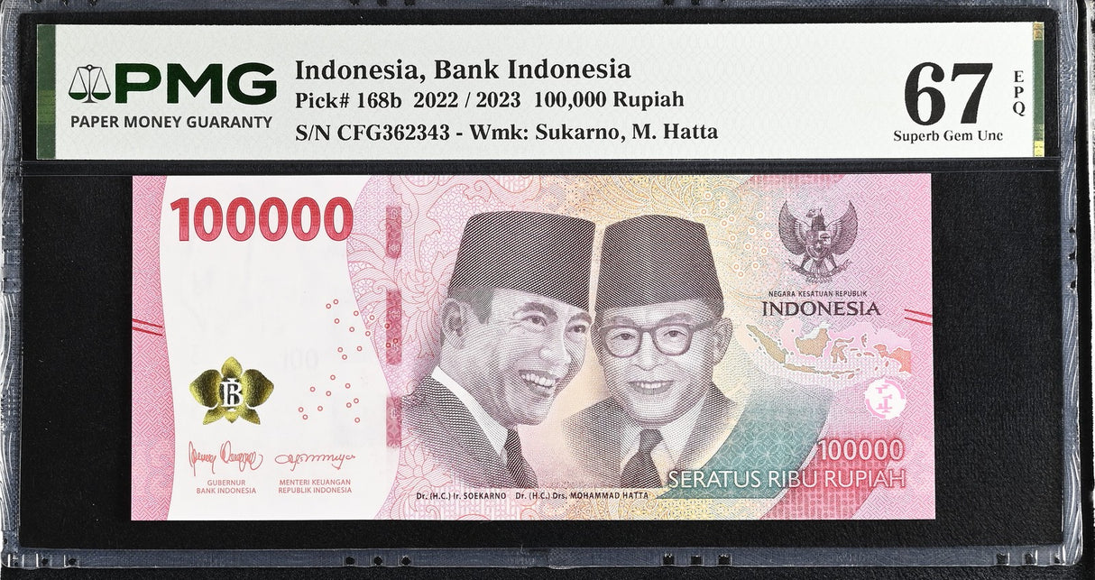 Indonesia 100000 Rupiah 2022/2023 P 168 b Superb Gem UNC PMG 67 EPQ