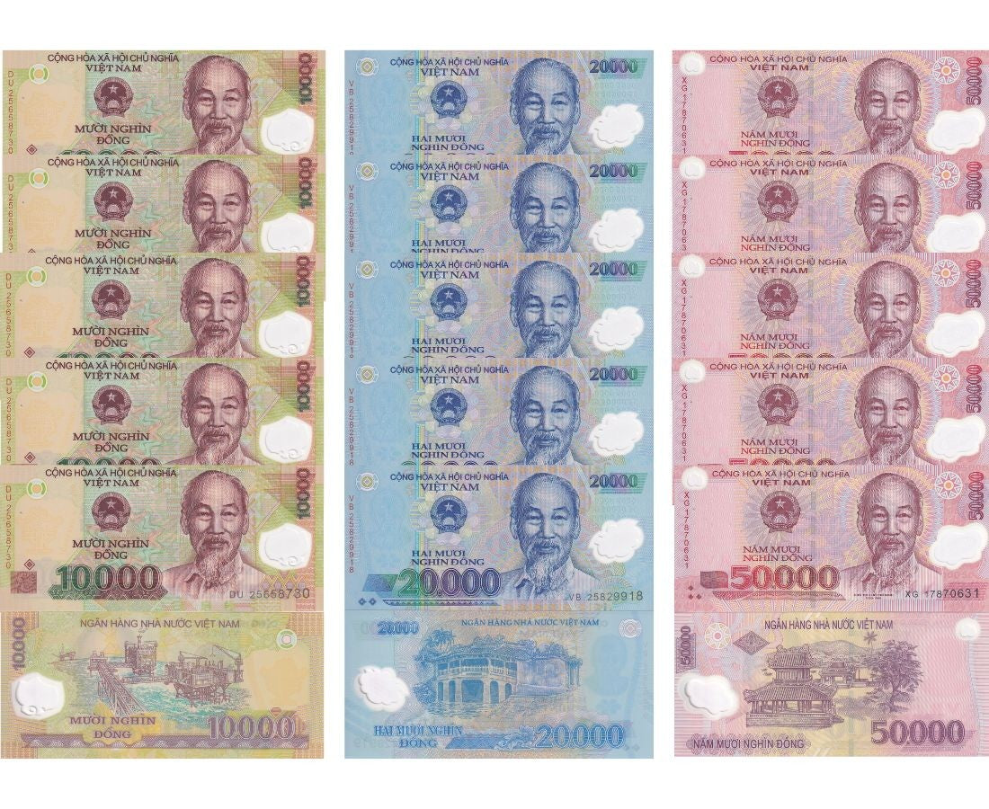 Vietnam SET 3X Lot 5=15 UNC 10000 20000 50000 Dong Random Year P 119-121 polymer