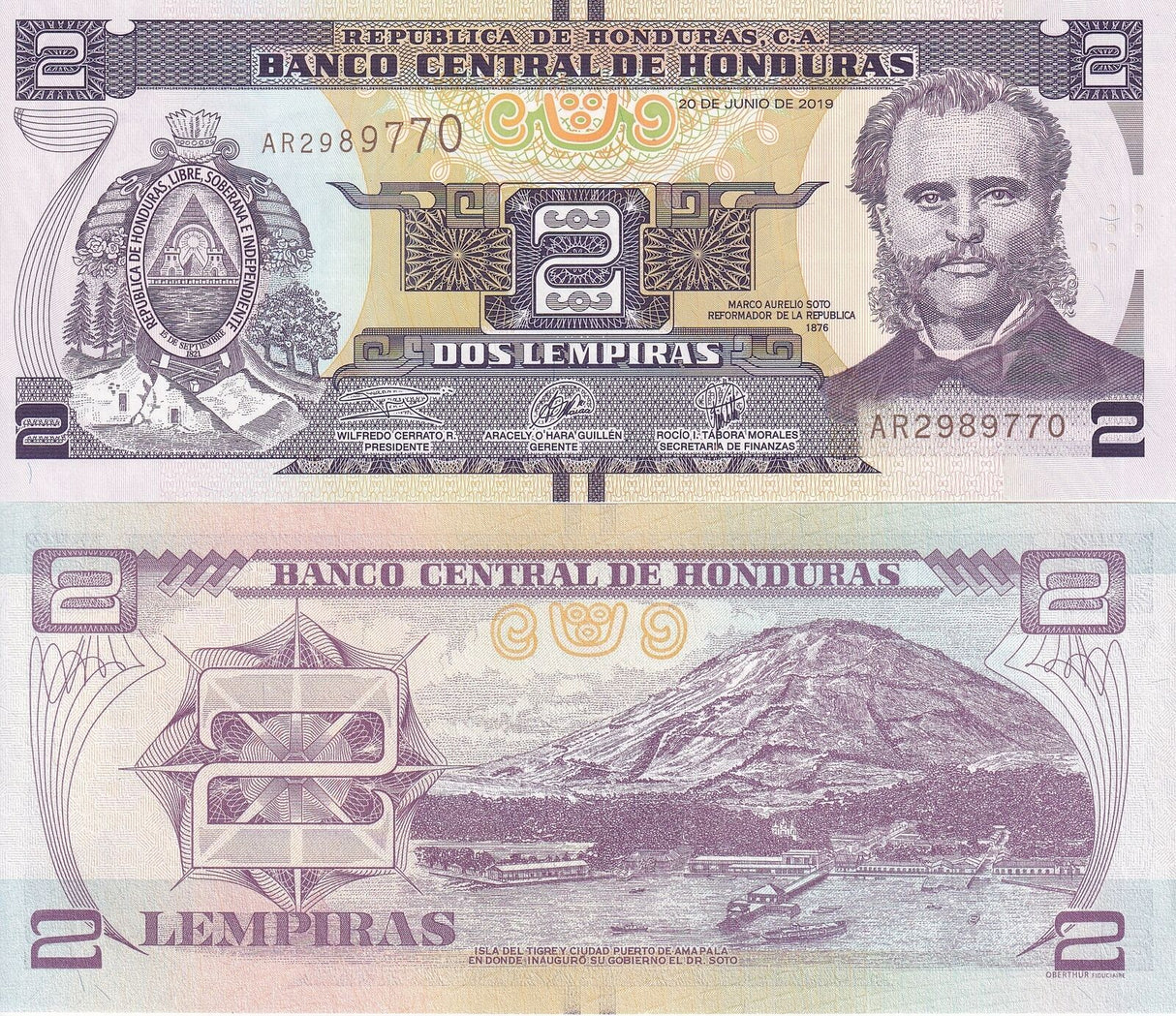 Honduras 2 Lempiras 2019 P 97 UNC