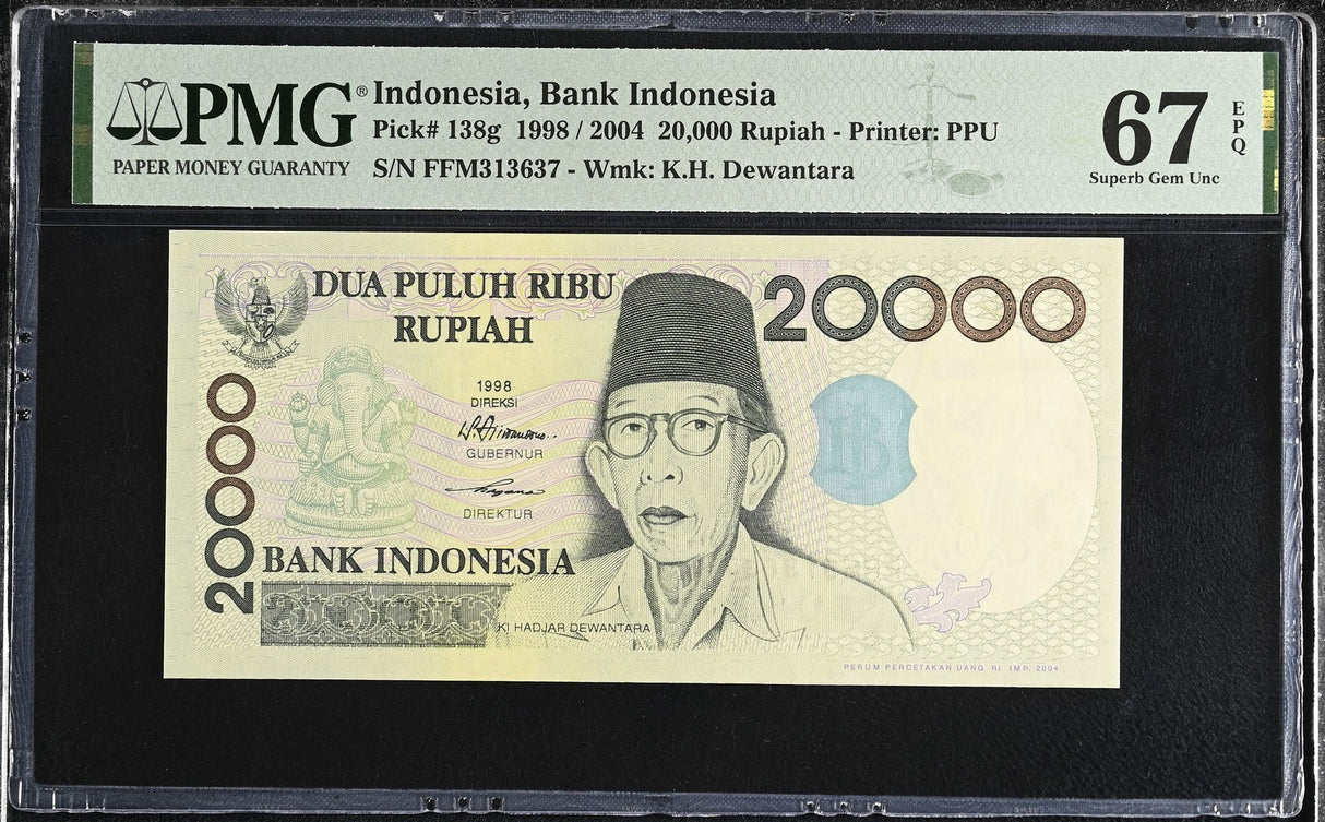 Indonesia 20000 Rupiah 1998/2004 P 138 g Superb Gem UNC PMG 67 EPQ