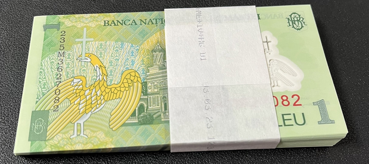 Romania 1 Leu 2018/Random Date P 117 Polymer UNC Lot 100 Pcs 1 Bundle