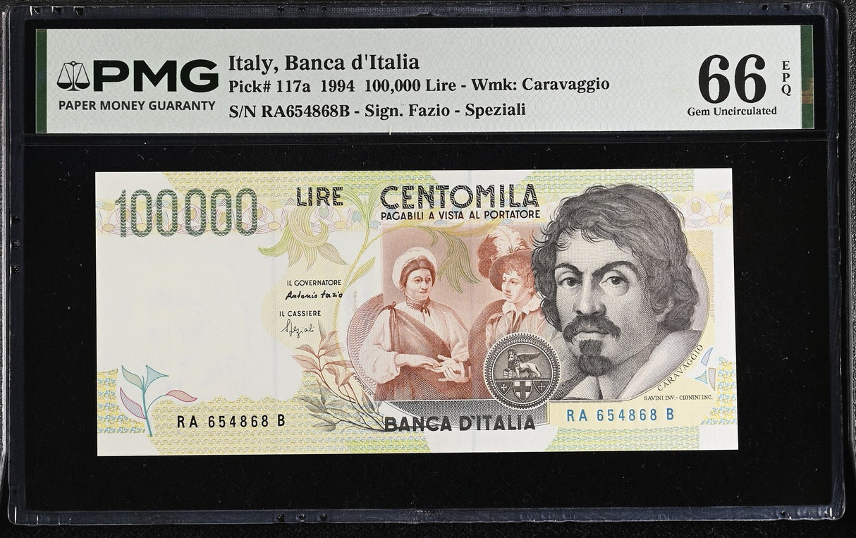 Italy 100000 Lire 1994 P 117 a Gem UNC PMG 66 EPQ