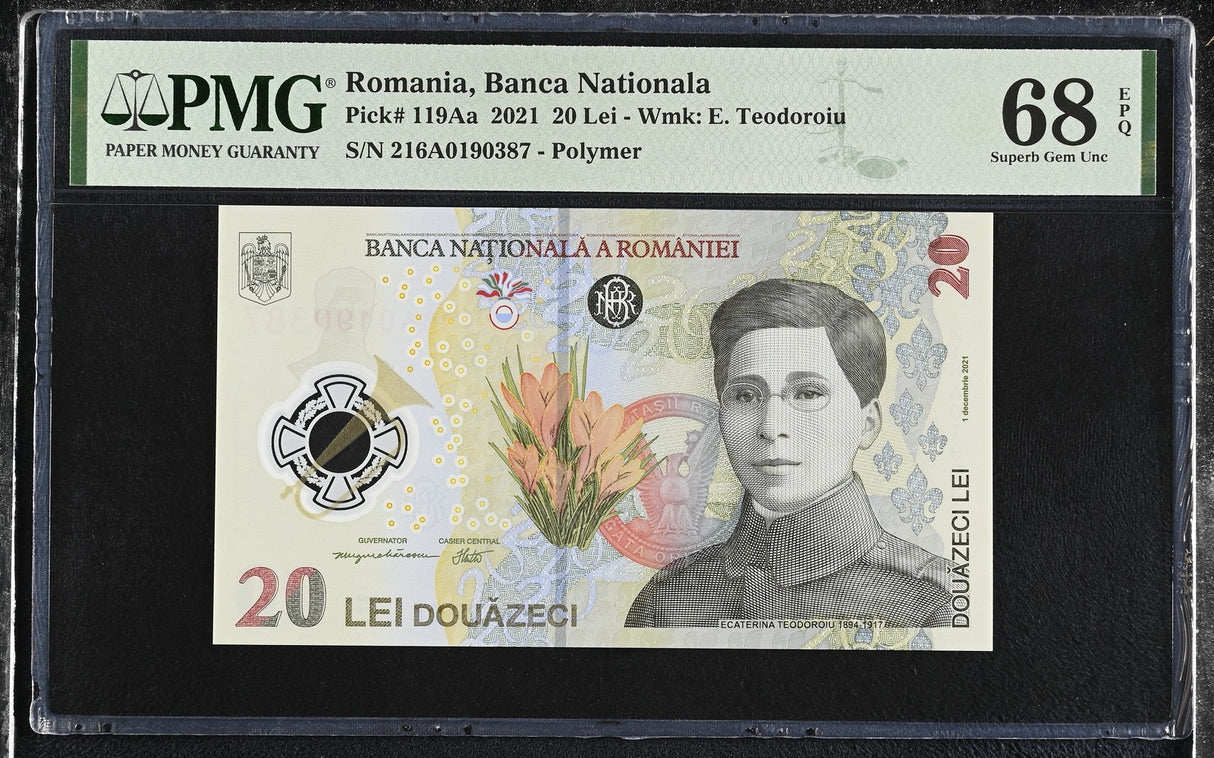 Romania 20 Lei 2021 P 119Aa Polymer Superb Gem UNC PMG 68 EPQ