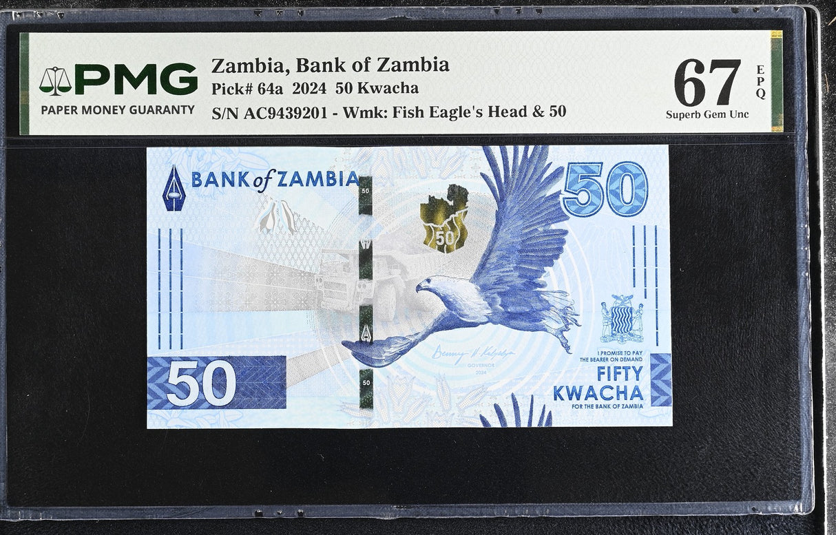 Zambia 50 Kwacha 2024 P 64 a Superb Gem UNC PMG 67 EPQ