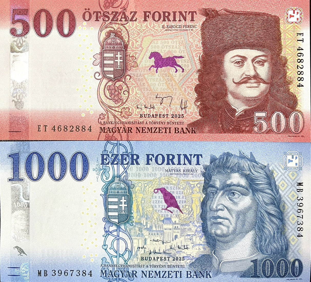 Hungary Set 2 UNC 500 1000 Forint 2025 P 202 P 203