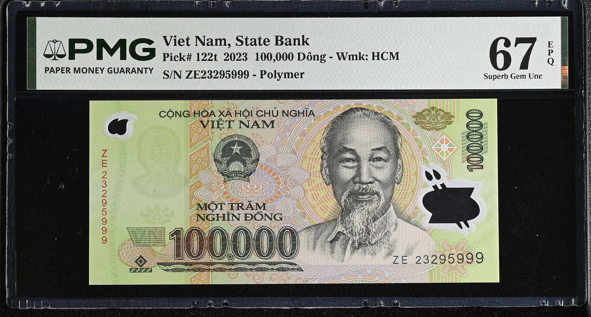 Vietnam 100000 Dong 2023 Polymer P 122 t Superb Gem UNC PMG 67 EPQ