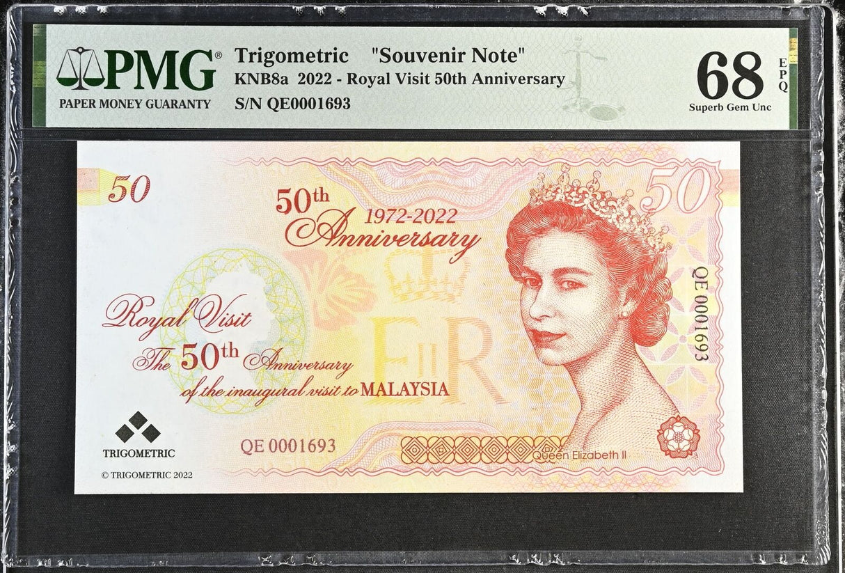 Malaysia Test Note Trigometric 2022 Royal Visit 50th Superb Gem UNC PMG 68 EPQ