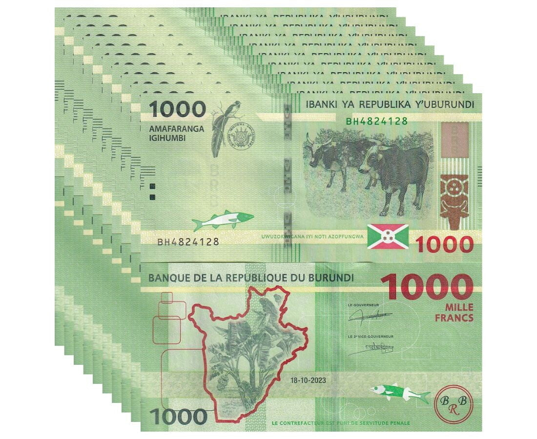 Burundi 1000 Francs 2023 P 51 New Sign UNC LOT 10 PCS 1/10 BUNDLE