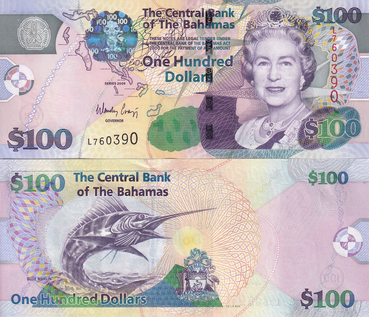 Bahamas 100 Dollars 2009 P 76 UNC