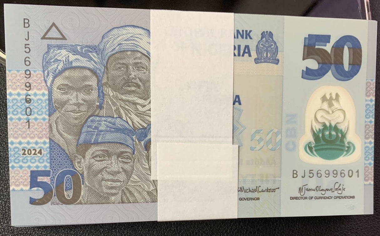 Nigeria 50 Naira 2024 P 40 Polymer UNC LOT 100 PCS 1 Bundle