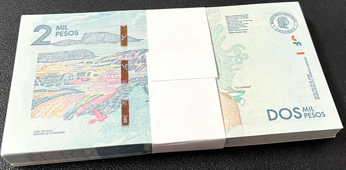 Colombia 2000 Pesos 2022 New Sign 2024 P 458 g UNC LOT 100 PCS