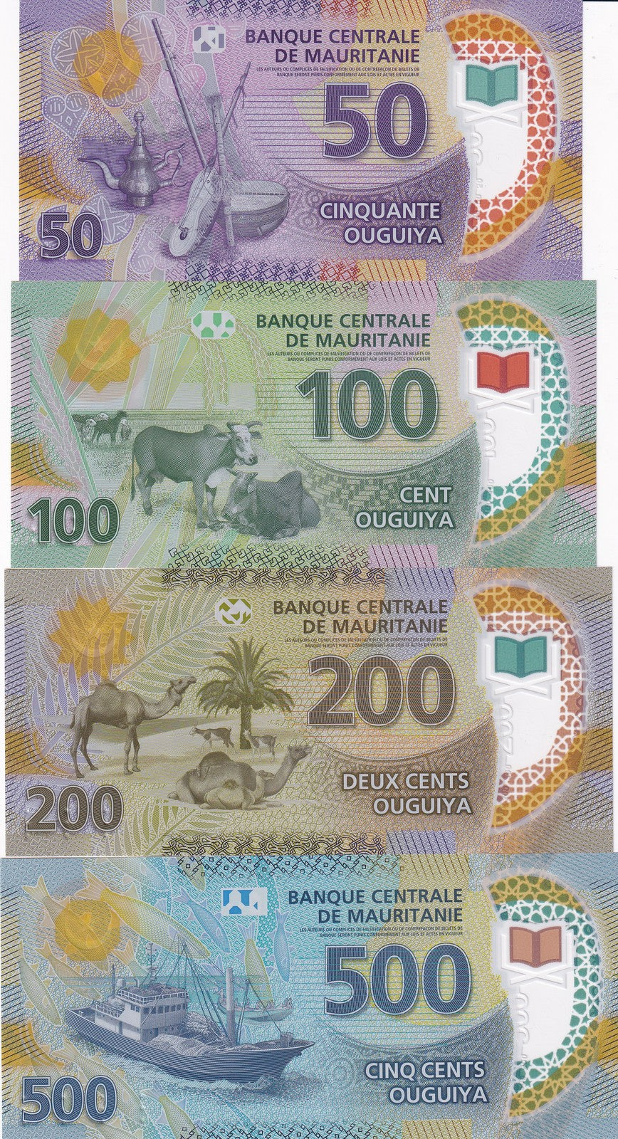 Mauritania Set 4 UNC 50 100 200 500 Ouguiya 2017-2020 P 22 23 24 25
