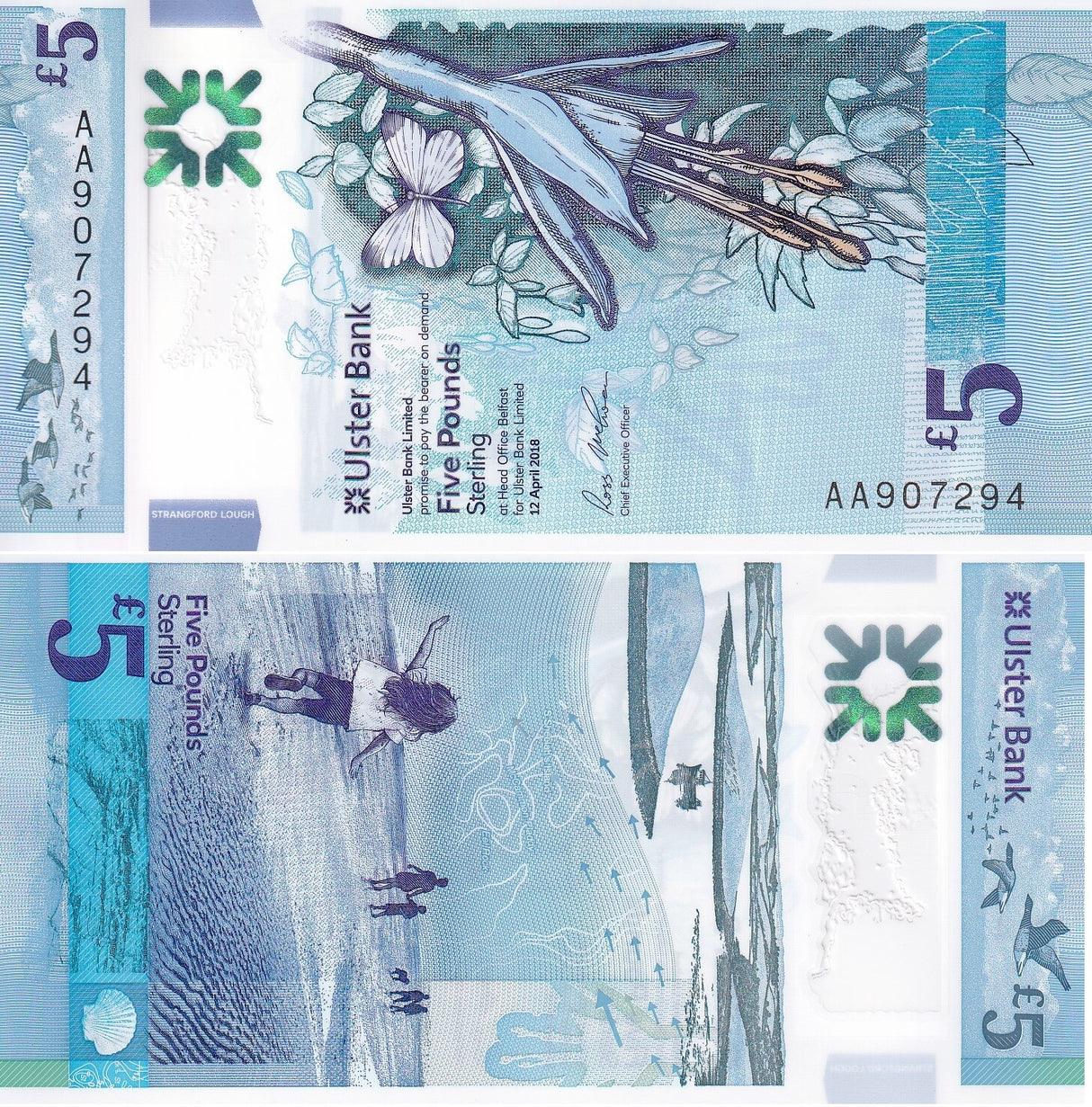 Northern Ireland 5 Pounds 2018 Prefix AA P 343 UNC