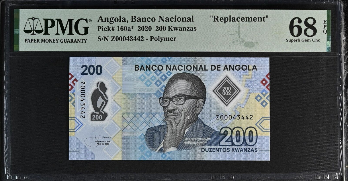 Angola 200 Kwanzas 2020 P 160 a* Replacement Polymer Superb Gem UNC PMG 68 EPQ