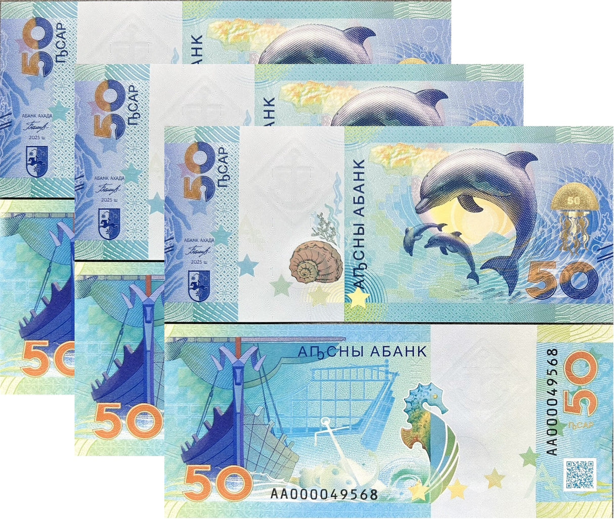 ABKHAZIA 50 Apsar 2025 Commemorative Dolphin Seahorse Jellyfish NEW LOT 3 UNC