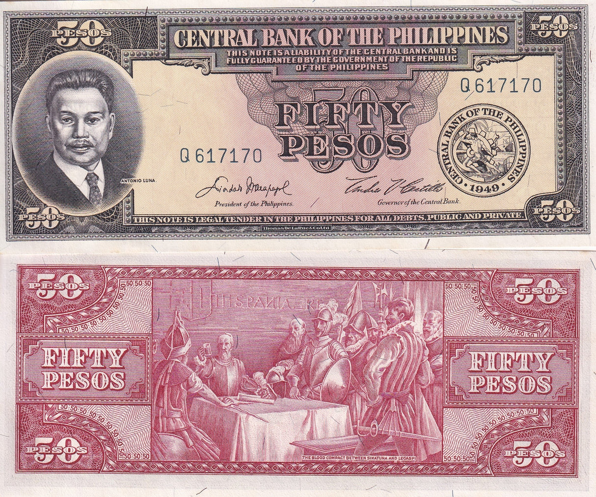 Philippines 50 Pesos 1949 De La Rue P 138 UNC W/ Little Tone