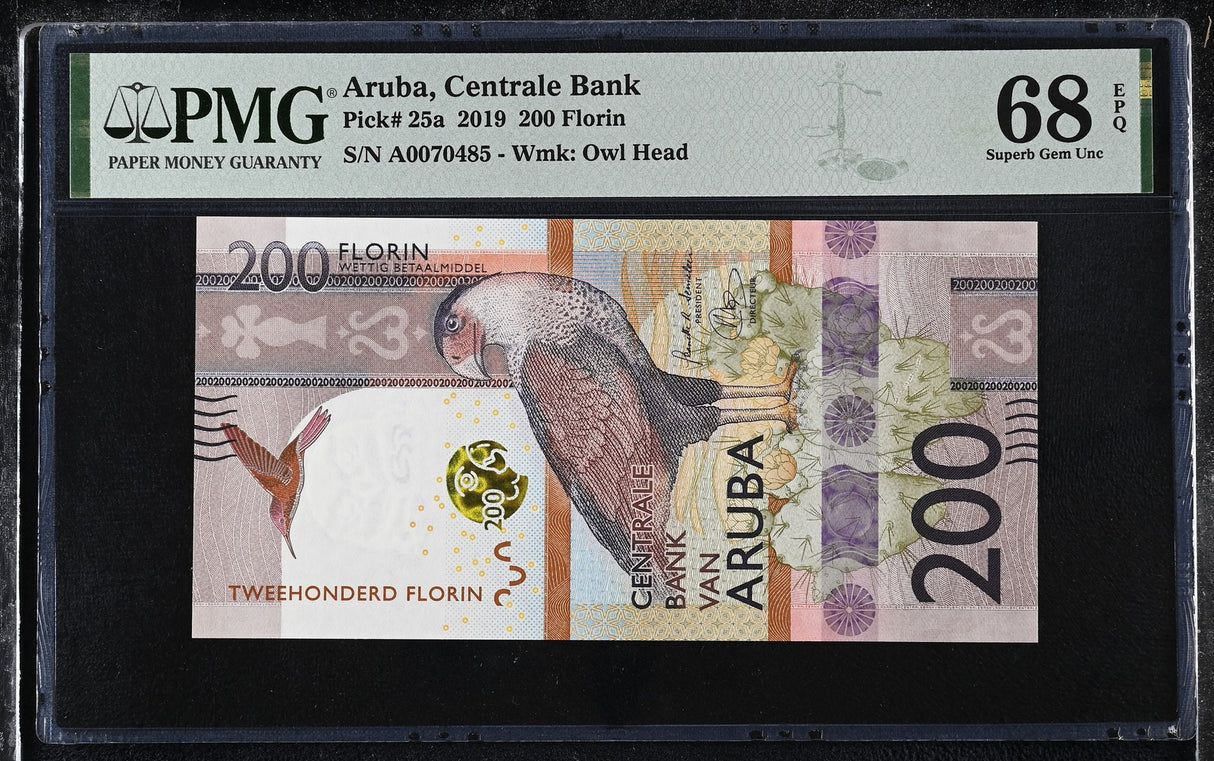 Aruba 200 Florin 2019 P 25 a Superb GEM UNC PMG 68 EPQ