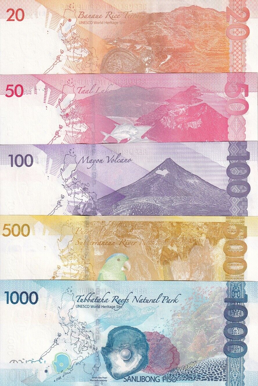 Philippines Set 5 UNC 20 50 100 500 1000 Random Years P 230 231 232 234 235
