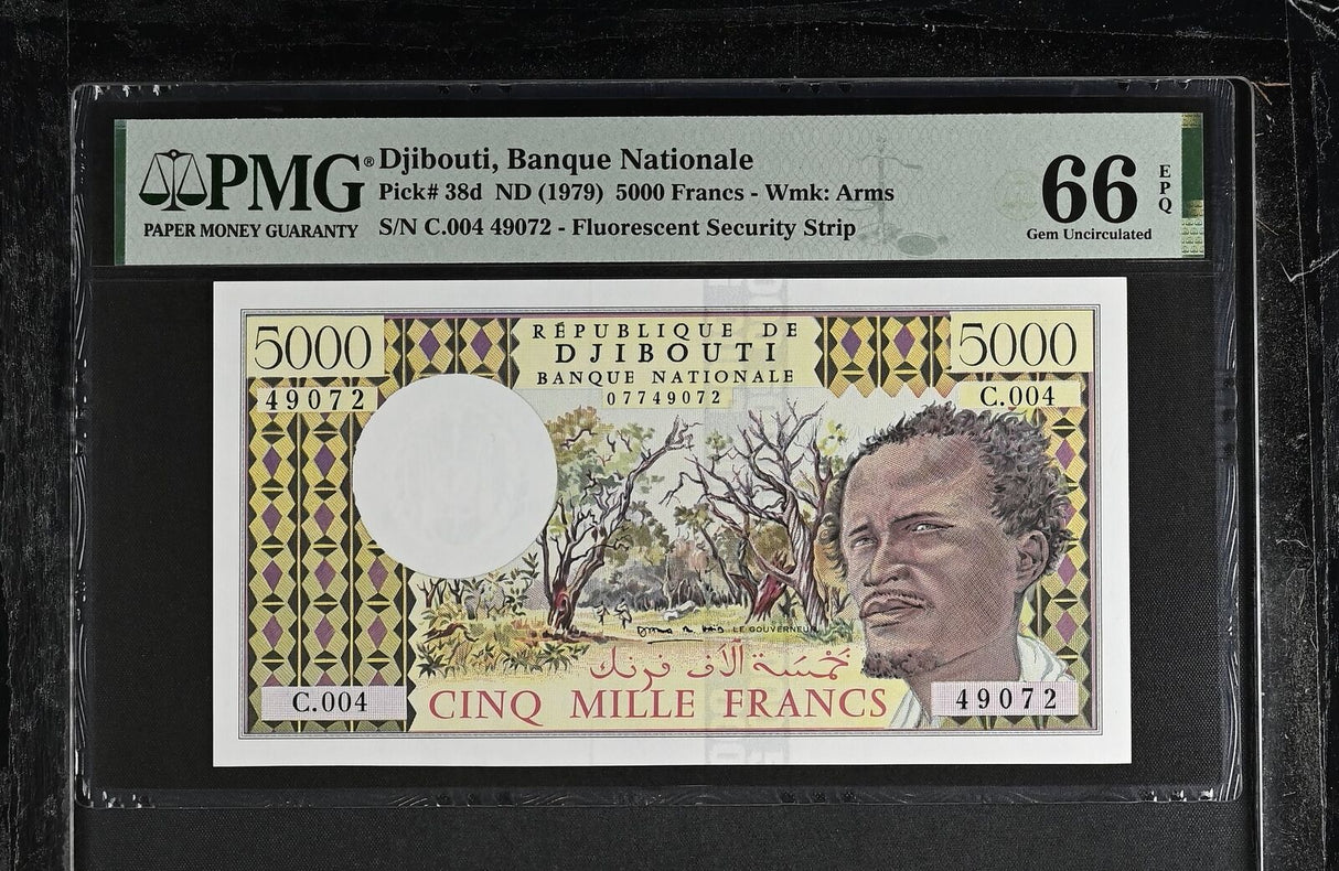 Djibouti 5000 Francs ND 1979 P 38 d Gem UNC PMG 66 EPQ