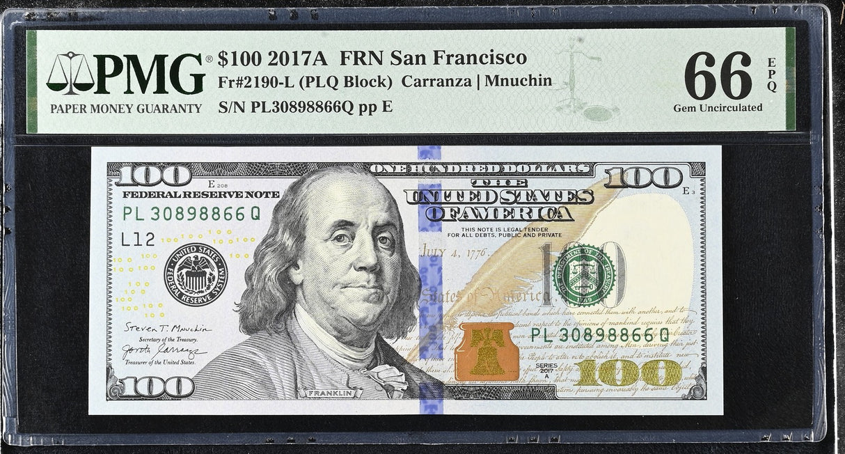 United States 100 Dollars USA 2017A P 548 L San Fran Gem UNC PMG 66 EPQ