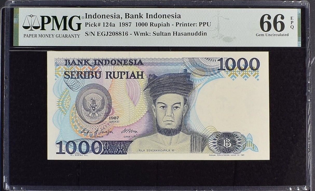 Indonesia 1000 Rupiah 1987 P 124 a Gem UNC PMG 66 EPQ