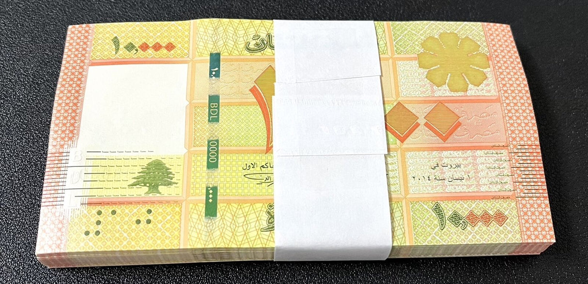 Lebanon 10000 Livres 2014 P 92 b UNC LOT 100 PCS 1 BUNDLE