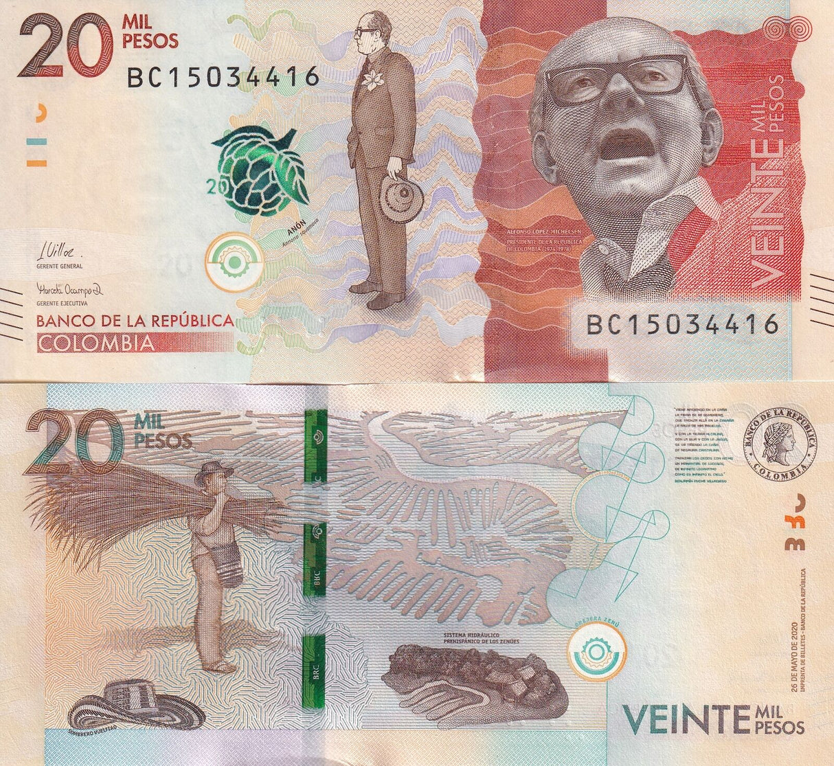 Colombia 20000 Pesos 2020 P 461 New Sign UNC