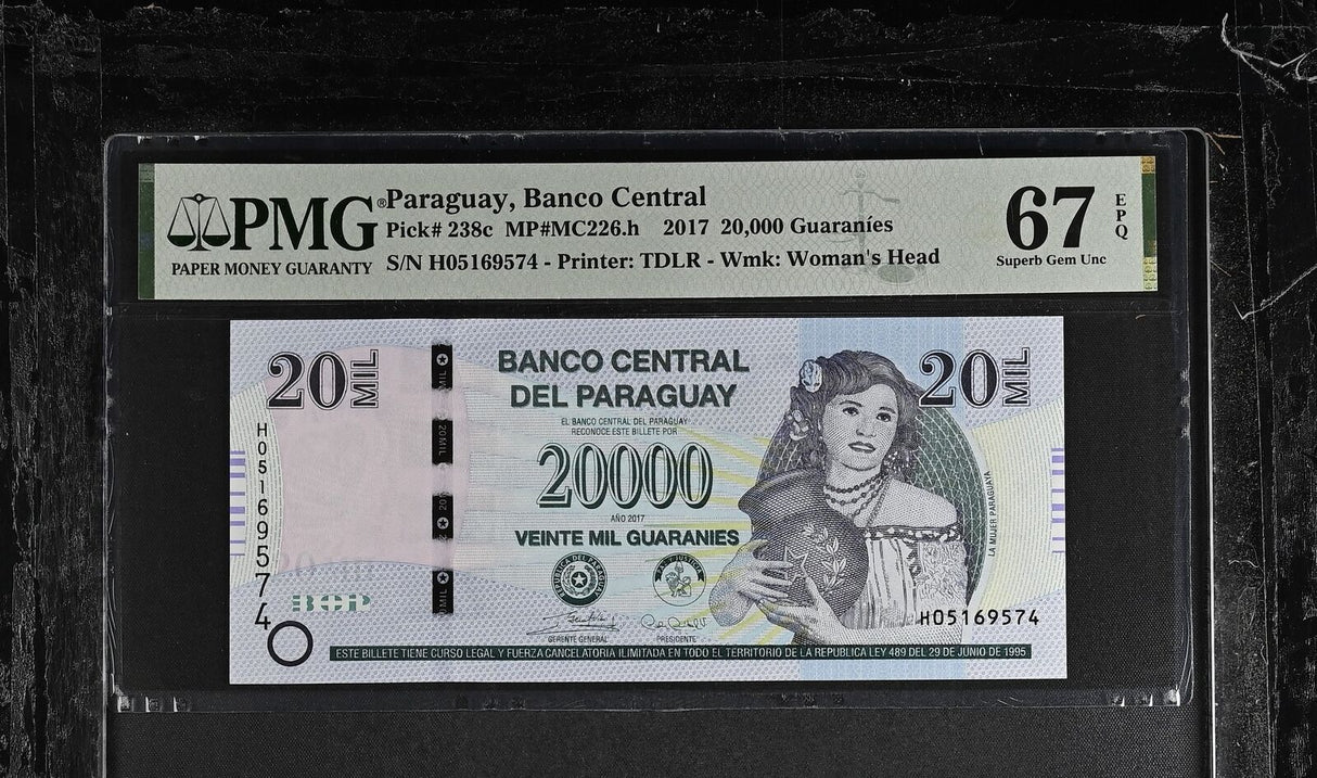 Paraguay 20000 Guaranies 2017 P 238 c Superb Gem UNC PMG 67 EPQ