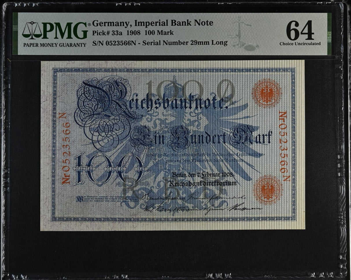 Germany Imperial 100 Mark 1908 P 33 a Choice UNC PMG 64
