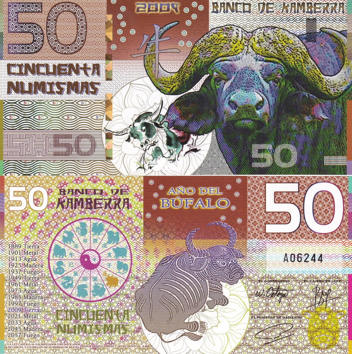 Kamberra 50 Numismas 2009 Year of Buffalo Fantasy Polymer Zodiac