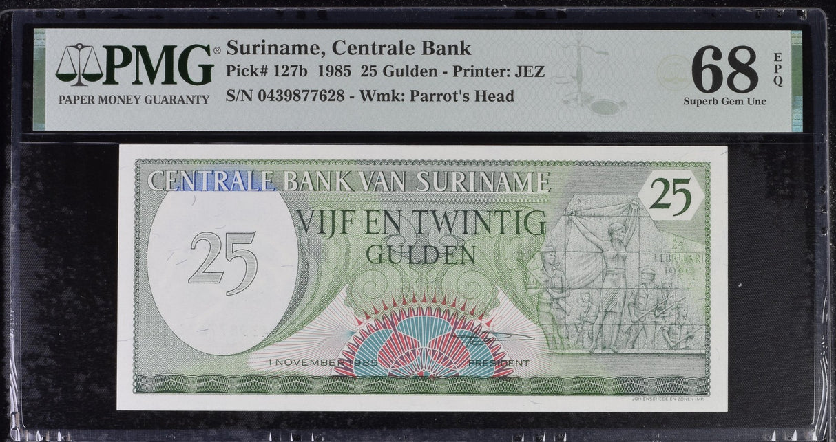 Suriname 25 Gulden 1985 P 127 b Superb Gem UNC PMG 68 EPQ
