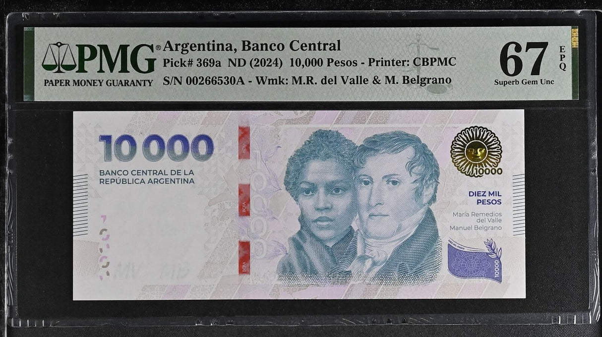 Argentina 10000 Pesos ND 2024 P 369 a Superb Gem UNC PMG 67 EPQ