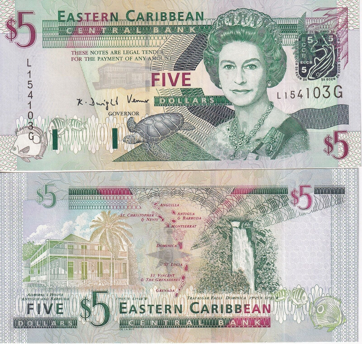 East Caribbean 5 Dollars 2003 Grenada P 42 g UNC