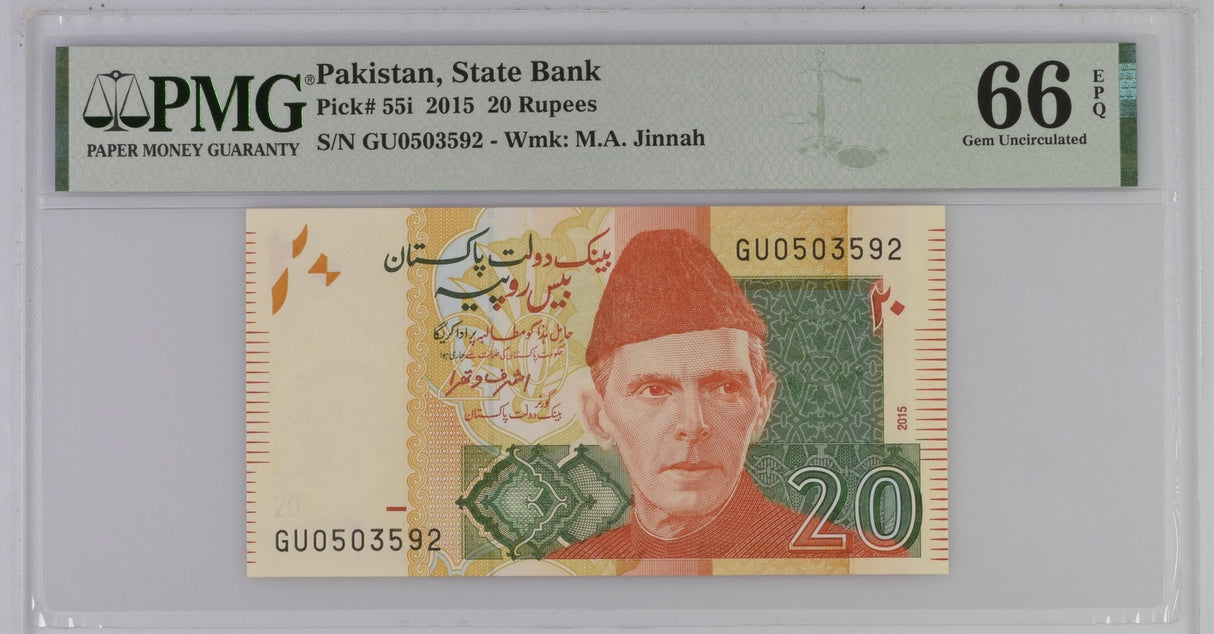 PAKISTAN 20 Rupees 2015 P 55 i Gem UNC PMG 66 EPQ